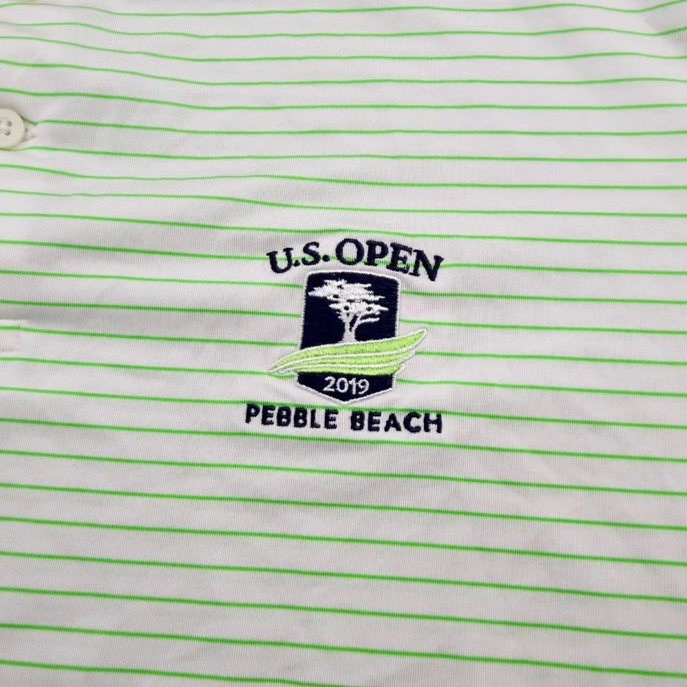 RLX Ralph Lauren Polo Shirt Mens Large Lime Green White Stripped‎ Golf US Open